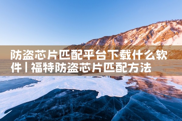 防盗芯片匹配平台下载什么软件